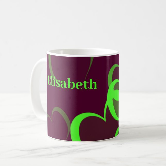 Taza De Café corazones verdes en morado (Anverso izquierdo)