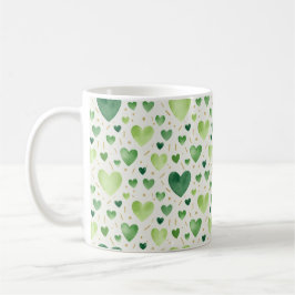 Taza De Café Corazones Verdes: Esmeralda y Oro Pintados a Mano