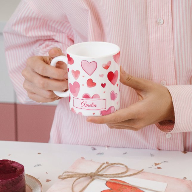 Taza De Café Corazones vibrantes | Nombre personalizado | EL DÍ (Subido por el creador)