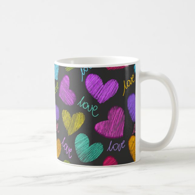Taza De Café Corazones vibrantes y triviales con guión de amor (Derecha)