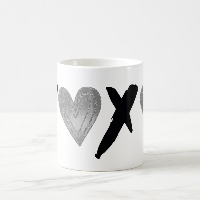 Taza De Café Corazones XOXO negro plateado (Centro)