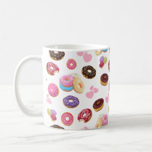 Taza De Café Corazones y donuts coloridos y sabrosos