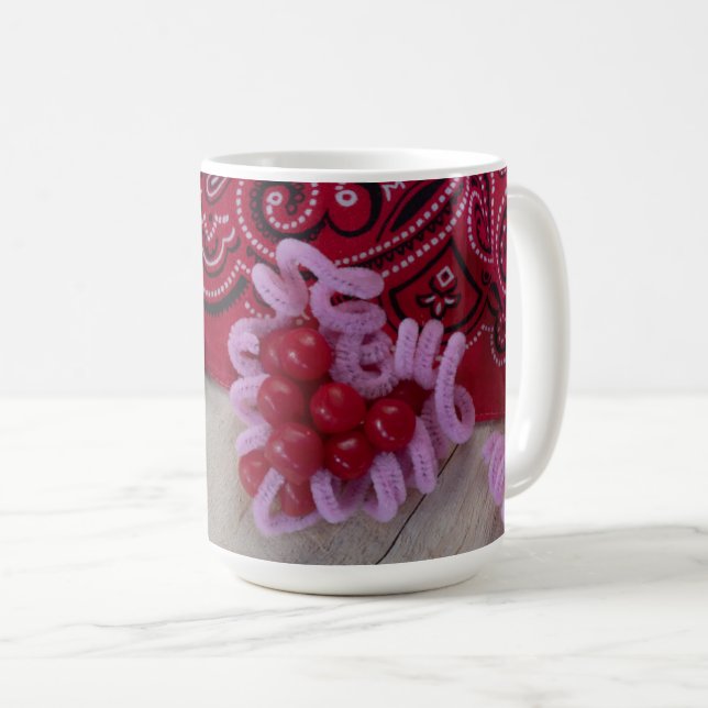 Taza De Café Corazones y dulces Rústicos Rojo y Rosa (Anverso derecho)