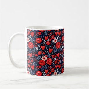 Taza De Café Corazones y Flores Caprichosos