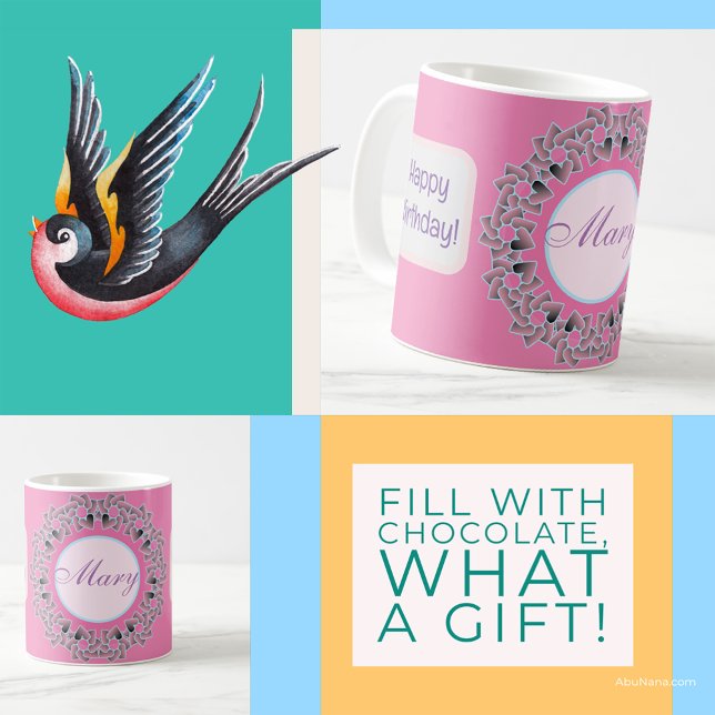 Taza De Café Corazones y flores de cumpleaños (Subido por el creador)