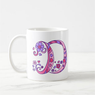 Taza De Café Corazones y flores de Monograma D decorativos