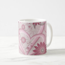 Taza De Café Corazones y flores rosadas adoran el arte fractal
