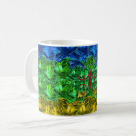 Taza De Café Corazones y mariposa al fondo de la bandera amazig