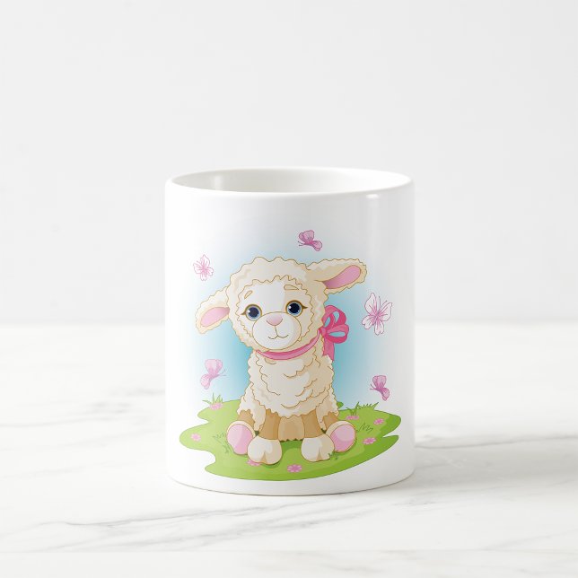 Taza De Café Corderito con lazo rosa y mariposas (Subido por el creador)