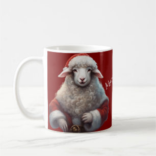 Taza De Café Cordero antropomórfico con traje de Santa