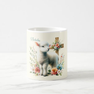 Taza De Café Cordero de Pascua Personalizado Acuarela
