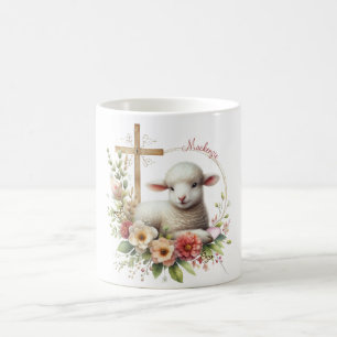 Taza De Café Cordero de Pascua Personalizado Acuarela