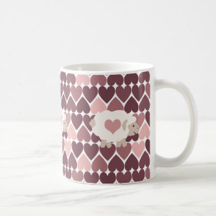 Taza De Café Cordero y corazones rosados