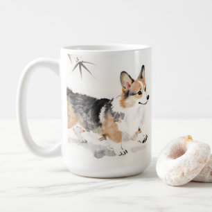 Taza De Café Corgi Acuarela – Arte de Perro con Tinta Japonesa