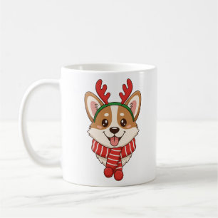 Taza De Café Corgi Adorable con Cornamentas de Reno Navidad