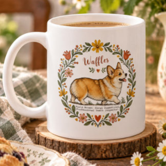 Taza De Café Corgi Botánico Personalizado Corona Amante de Perr