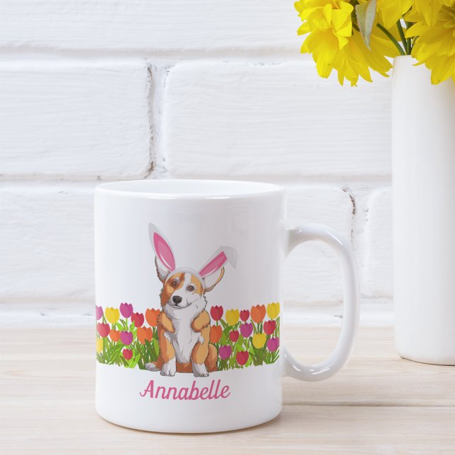 Taza De Café Corgi Easter Bunny Flowers Cute Personalizado (Subido por el creador)