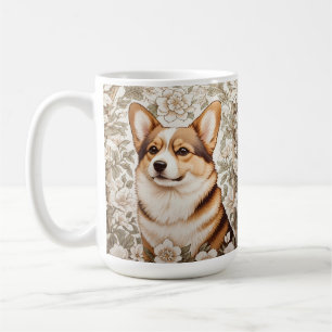 Taza De Café Corgi Elegante Floral Crema Inspirado en William M