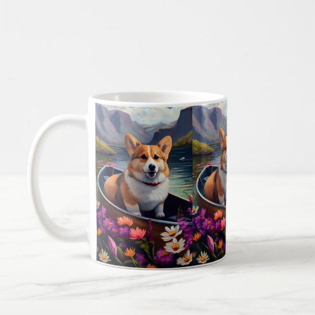 Taza De Café Corgi en un remo: Una aventura escénica (Izquierda)