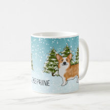 Corgi Galés Pembroke Rojo Bosque Invernal Navidad
