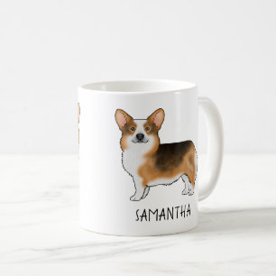 Taza De Café Corgi Galés Pembroke Tri Cabeza Roja Y Tu Nombre