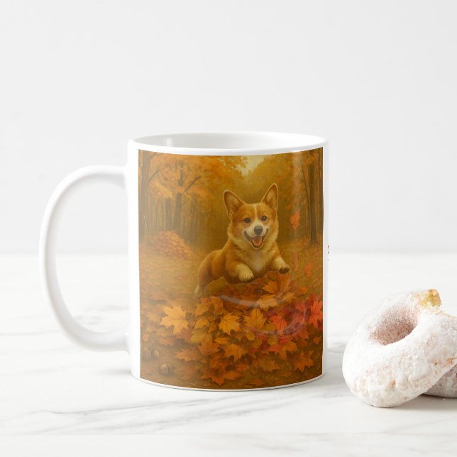 Taza De Café Corgi Leaf Leap (Con donut)