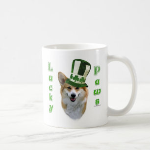Taza De Café Corgi Lucky Paws; regalo Corgi St Patrick's Day