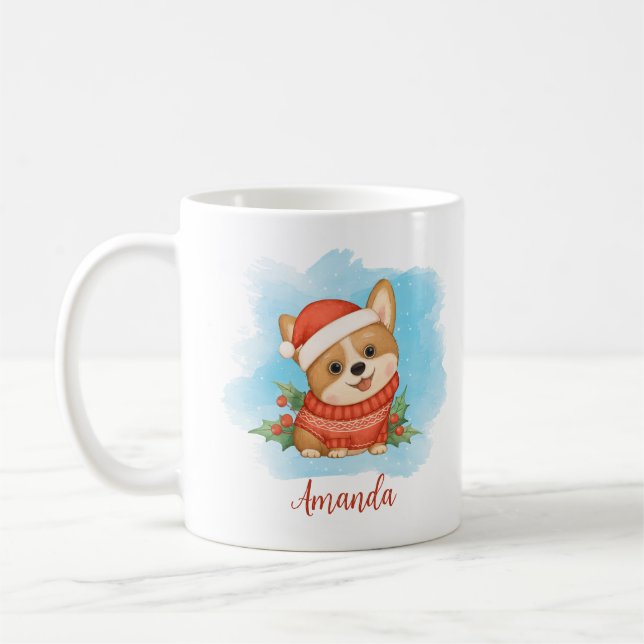Taza De Café Corgi Navidades personalizados (Izquierda)