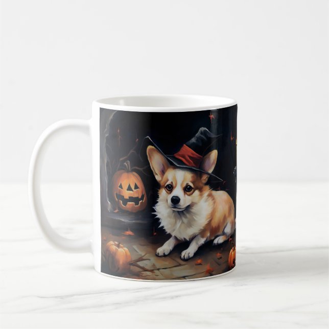 Taza De Café Corgi Pumpkins Halloween Scary (Izquierda)