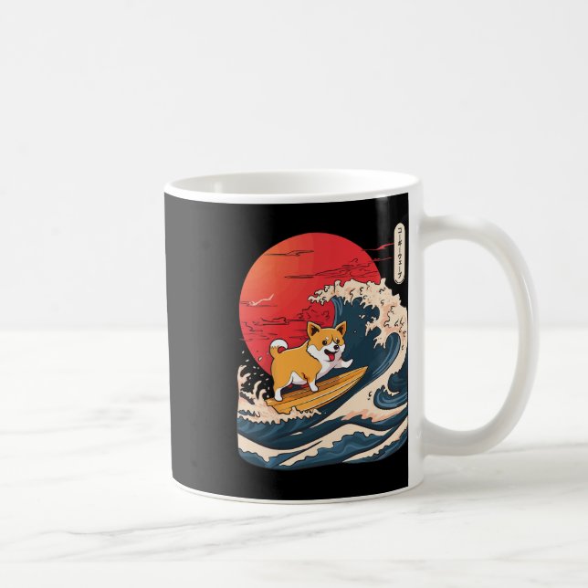 Taza De Café Corgi surfeando ola japonesa _4 (Derecha)