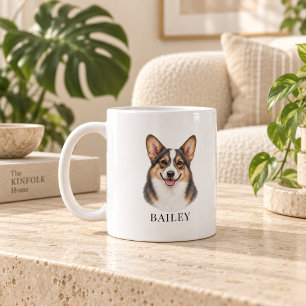 Taza De Café Corgi Tricolor Bluie Personalizado
