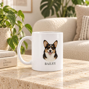 Taza De Café Corgi Tricolor de Cabeza Negra Personalizado