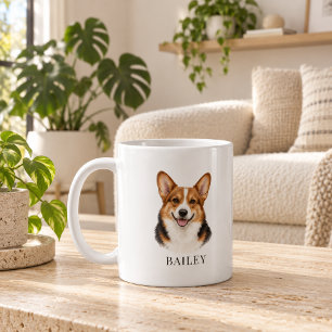 Taza De Café Corgi Tricolor de Cabeza Roja Personalizado con No
