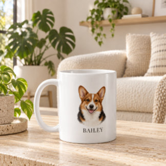 Taza De Café Corgi Tricolor de Cabeza Roja Personalizado con No