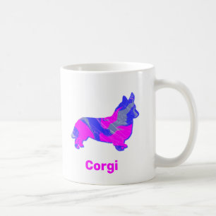 Taza De Café Corgi Welsh Dog Pink caliente y Blue Resumen Blanc