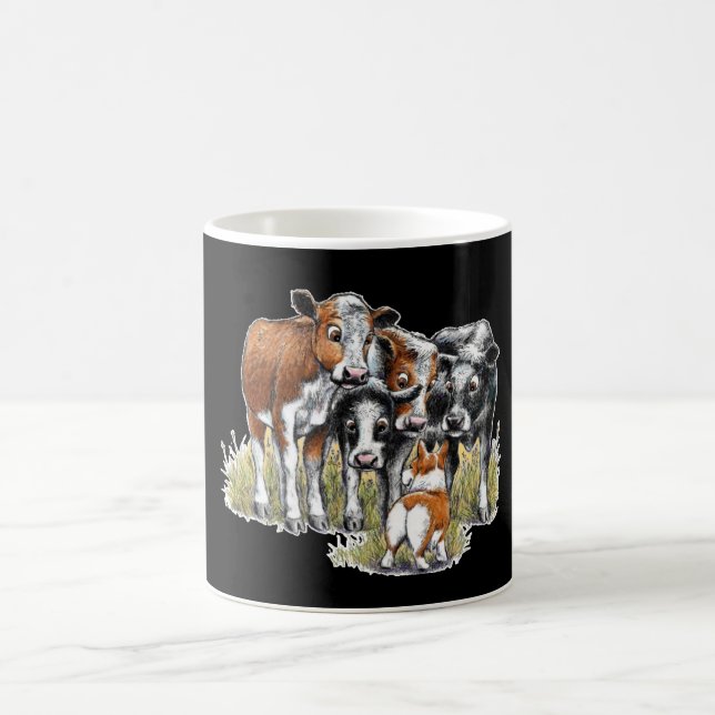Taza De Café Corgi y las vacas (Centro)