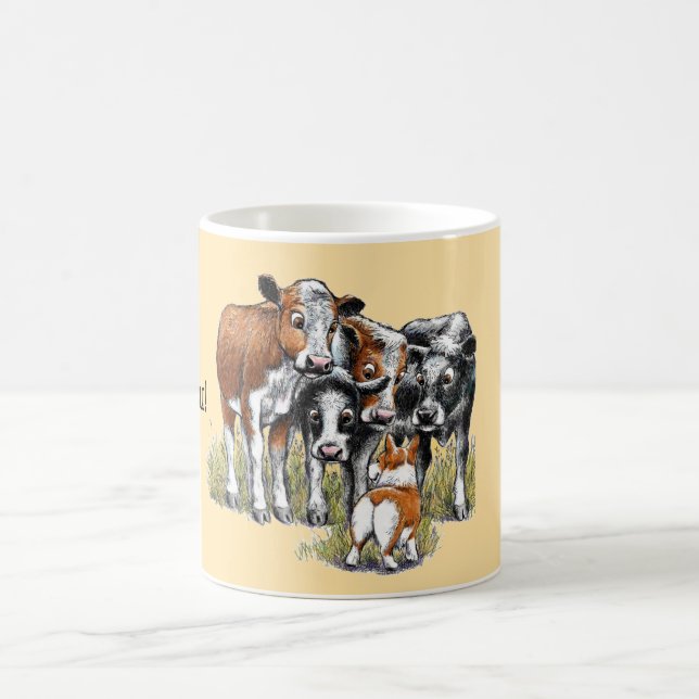 Taza De Café Corgi y las vacas (Centro)