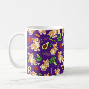 Taza De Café Corgi y verduras Patrón de alimentos Purple