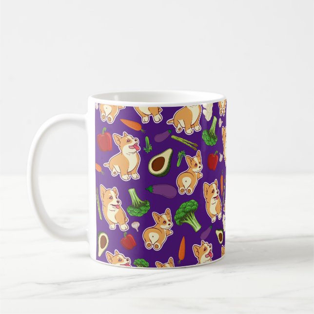 Taza De Café Corgi y verduras Patrón de alimentos Purple (Izquierda)