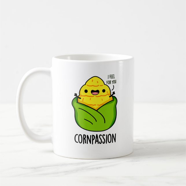 Taza De Café Cornpasión divertida compasiva Pun de maíz (Izquierda)