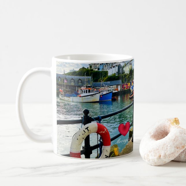 Taza De Café Cornwall de vida del personalizado Heart Mevagisse (Con donut)