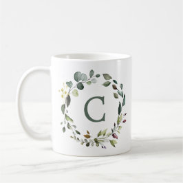 Taza De Café Coroa de Verdor Botánico Elegante Monograma