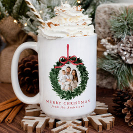 Taza De Café Corona de acuarela elegante con lazo Foto Navidad