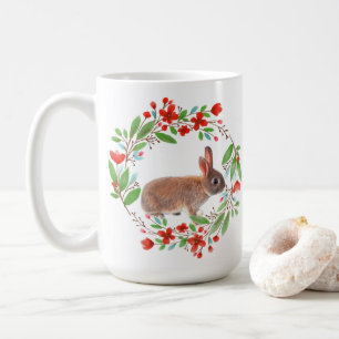 Taza De Café Corona de amapola roja con conejo / Estilo de prim
