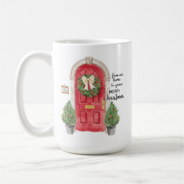 Taza De Café Corona de árboles en maceta de puerta roja acuarel