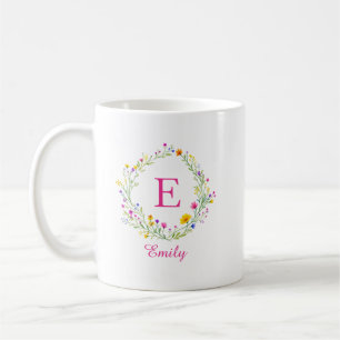 Taza De Café Corona de flores silvestres personalizada Monogram