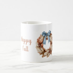 Taza De Café Corona de hojas con cinta azul de Otoño feliz