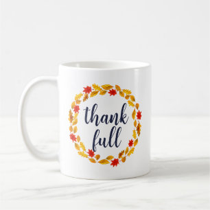 Taza De Café Corona de hojas de otoño en acuarela agradecida