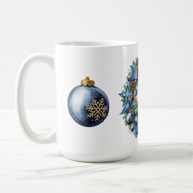 Taza De Café Corona de Navidad azul y dorada (Izquierda)
