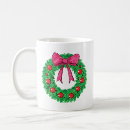 Taza De Café Corona de Navidad clásica con lazo